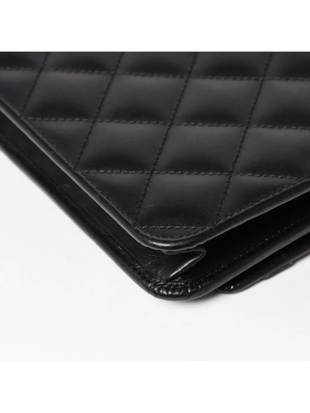 Chanel Cambon Line Chain Wallet Quilted Lambskin CC Logo Patent Black Pink